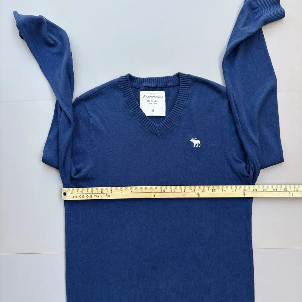 Abercrombie & Fitch Sweater Men Medium Blue V Neck Cotton Wool Cashmere Y2K